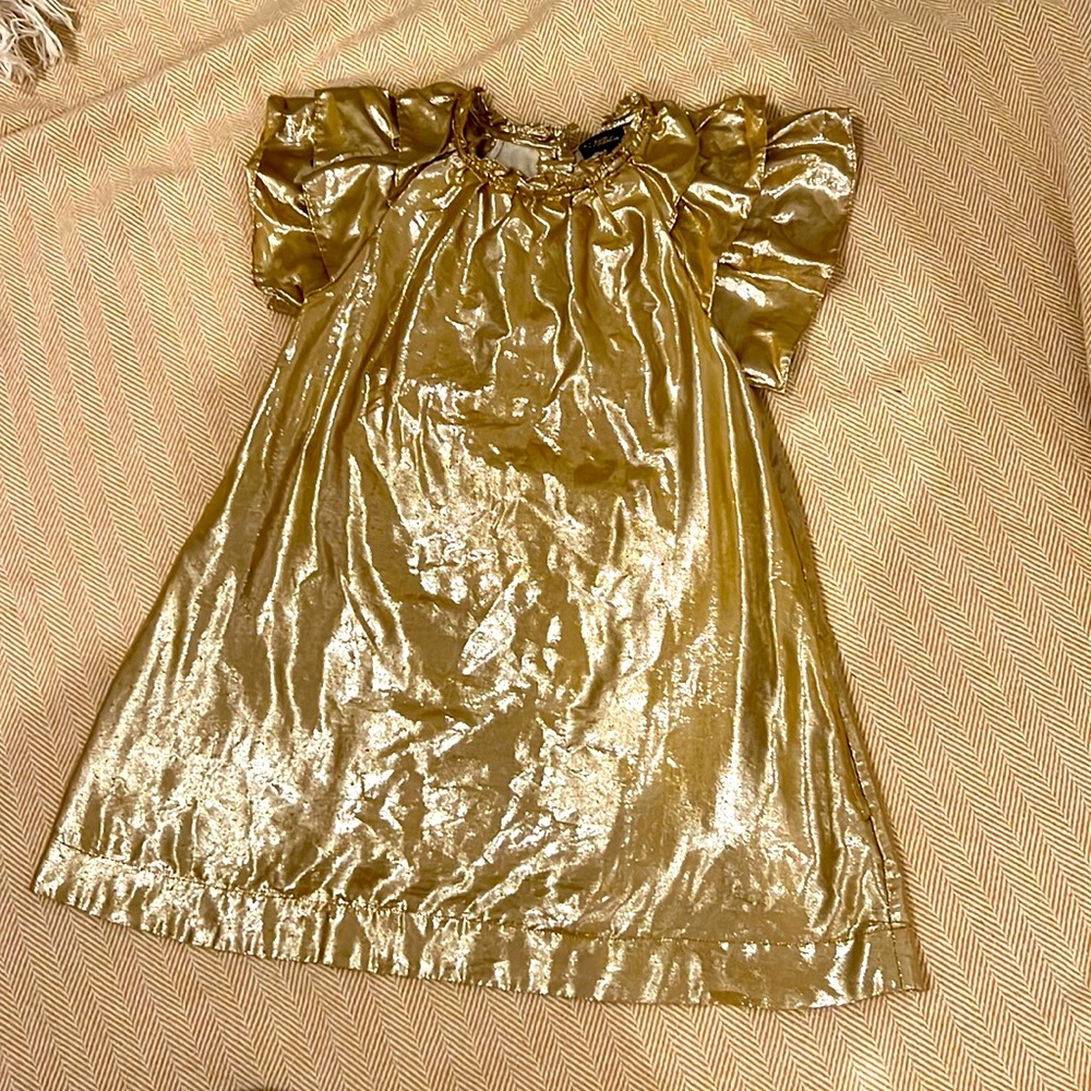 Metallic gold dress, size 6Y, Velveteen brand- pockets and buttons up the back